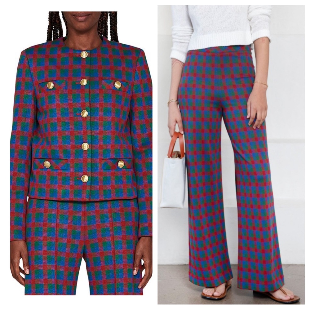 New! Rosetta Getty $2200 plaid crew neck jacket and wide leg pant 17623